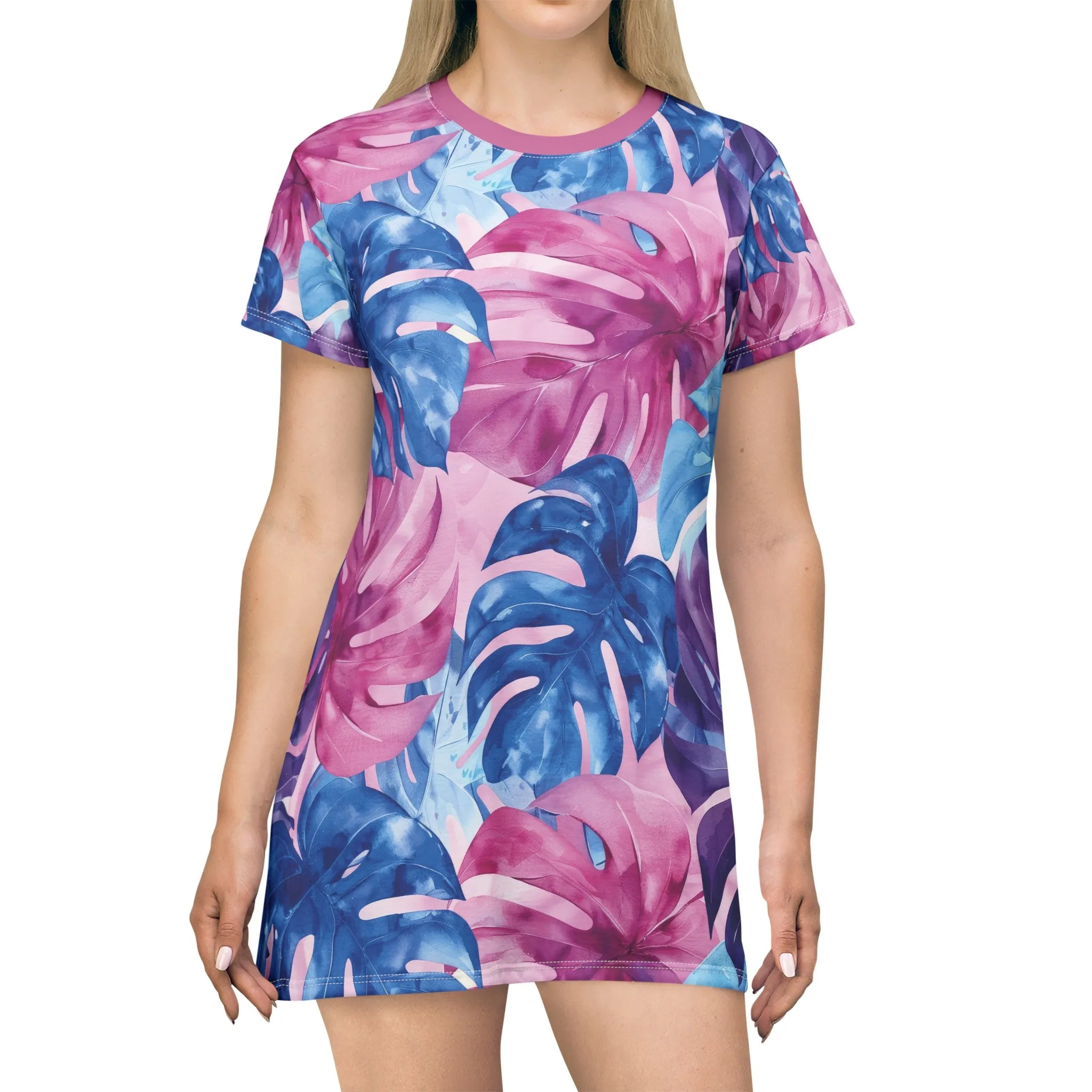 Watercolor Tropics T-Shirt Dress - Pink