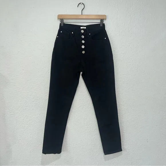 WeWoreWhat Danielle Jeans Crystal Button Up Straight Leg Black