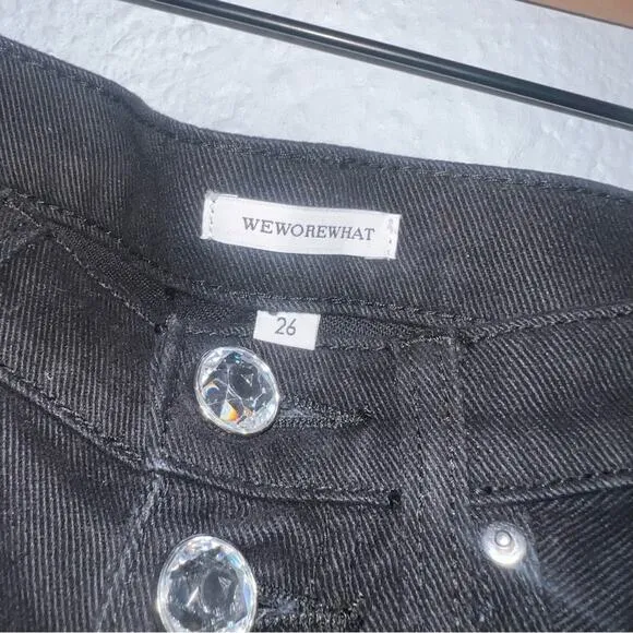 WeWoreWhat Danielle Jeans Crystal Button Up Straight Leg Black