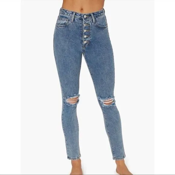 WeWoreWhat The Danielle Stretch Jeans Spring St Holes Size 26 Button Fly NEW