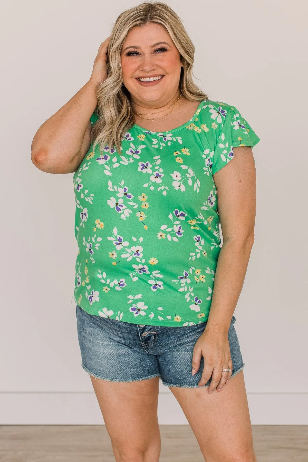 Wishful Heart Floral Top- Green