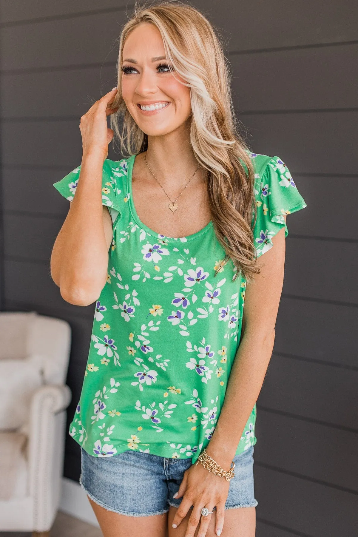Wishful Heart Floral Top- Green