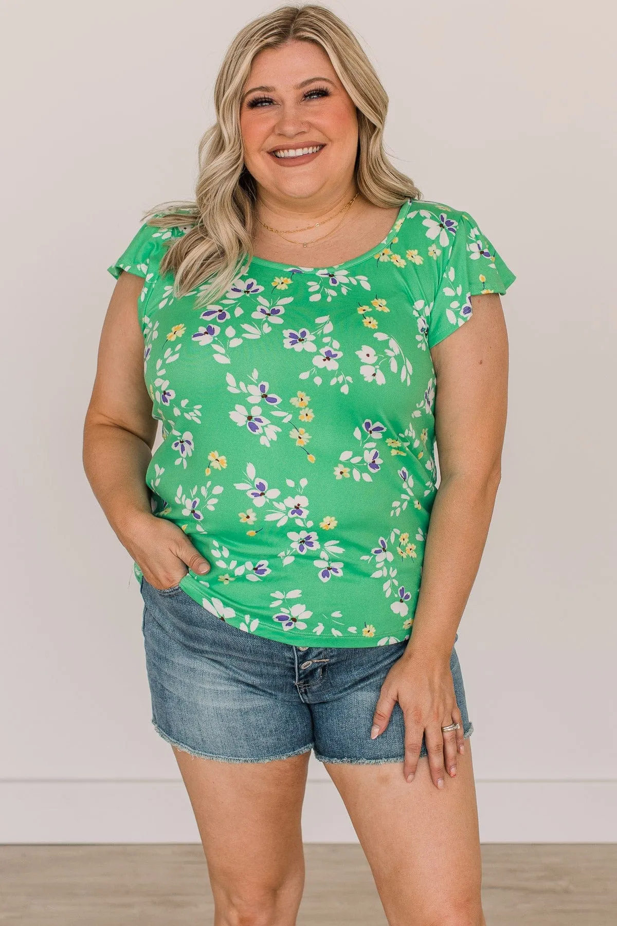Wishful Heart Floral Top- Green