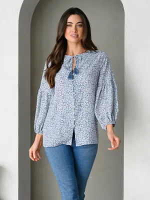 WOMEN'S 3/4 PUFF SLEEVE FLORAL PRINT TOP