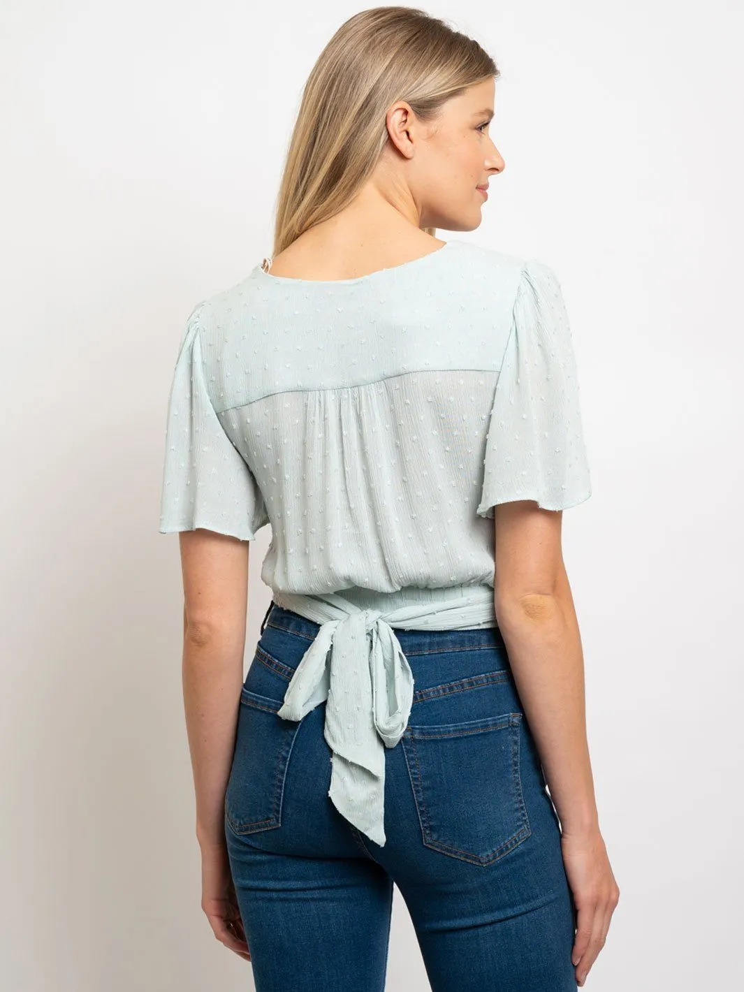 WOMEN'S BACK TIE BUTTON UP SWISS DOTS TOP