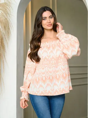 WOMEN'S LONG PUFF SLEEVE OFF SHOULDER PRINT TUNIC TOP