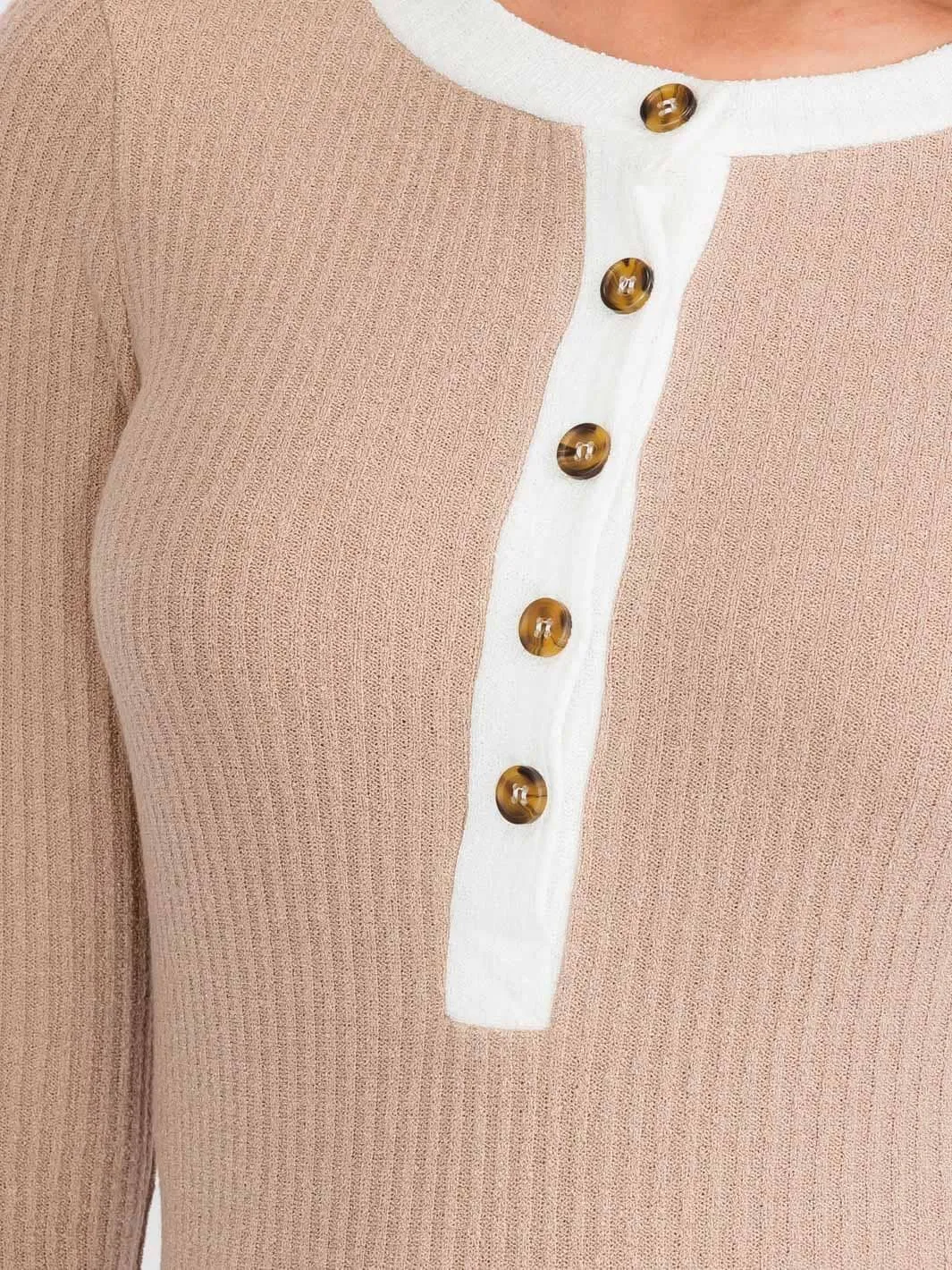 WOMEN'S LONG SLEEVE BUTTON UP COLORBLOCK RIBBED TOP