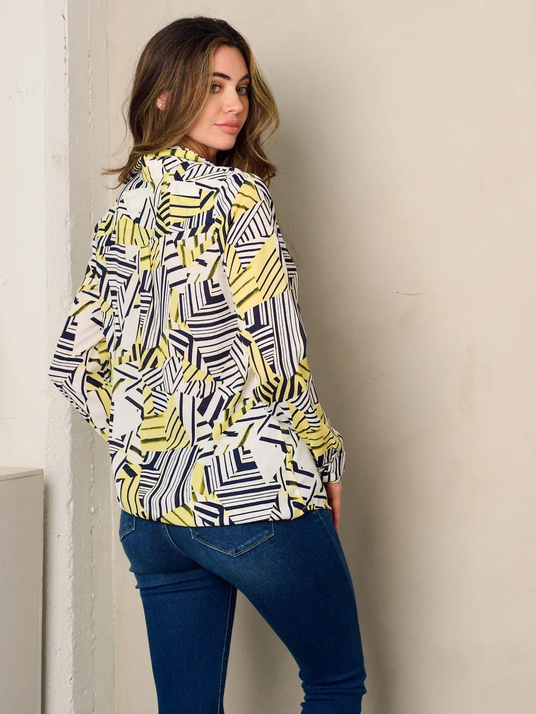 WOMEN'S LONG SLEEVE BUTTON UP PRINTED BLOUSE TOP