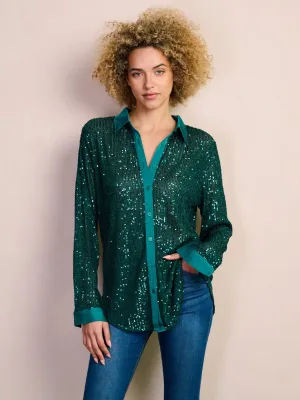 WOMEN'S LONG SLEEVE BUTTON UP SEQUINS BLOUSE TOP