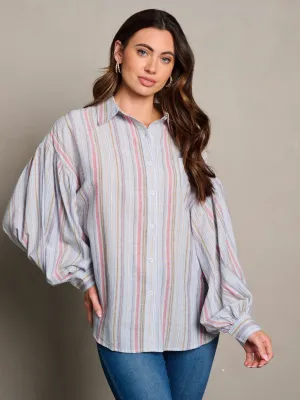 WOMEN'S LONG SLEEVE STRIPES BUTTON UP BLOUSE TOP