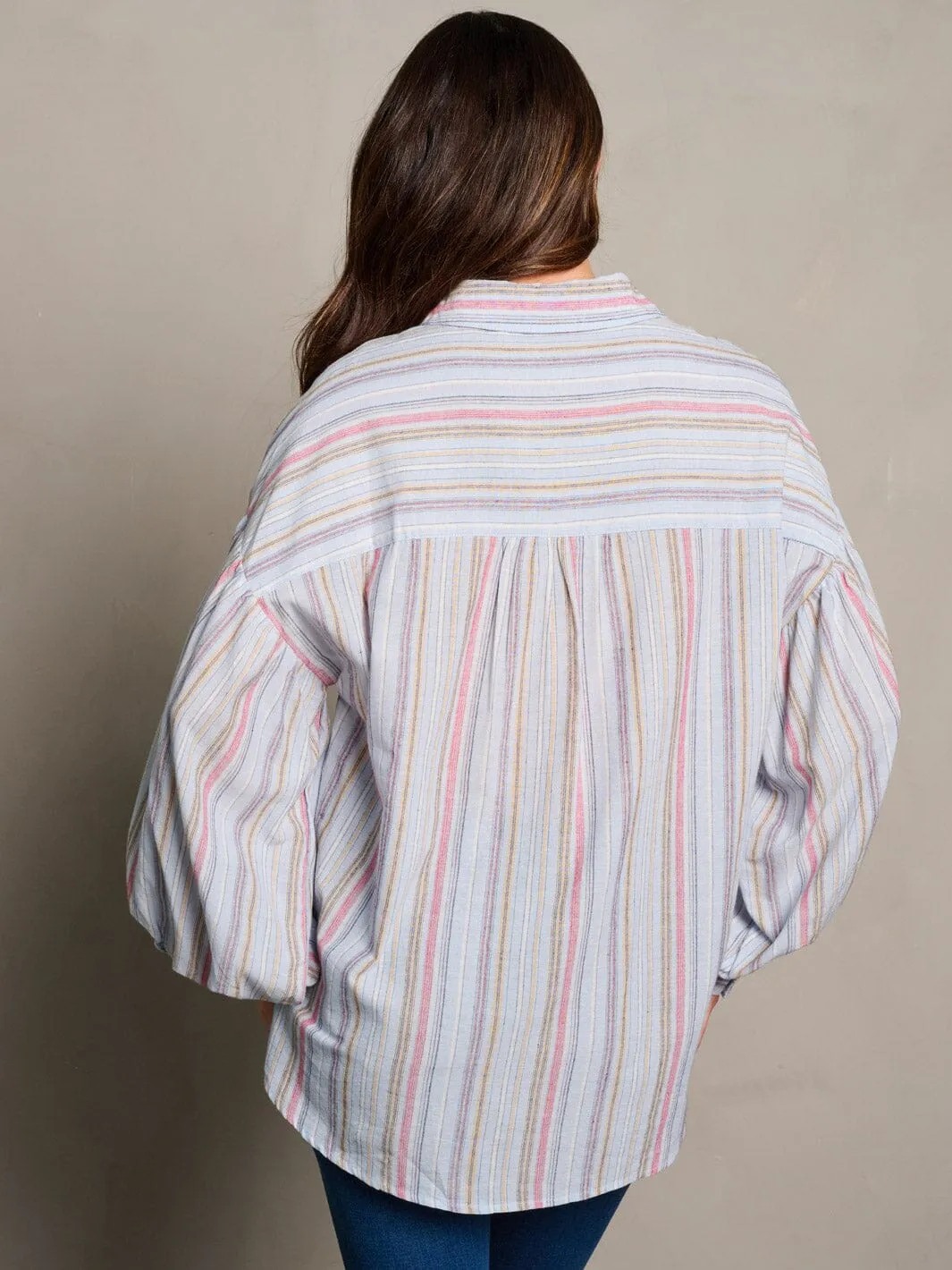WOMEN'S LONG SLEEVE STRIPES BUTTON UP BLOUSE TOP