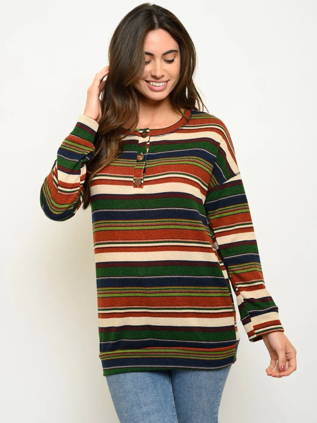 WOMEN'S LONG SLEEVE STRIPES TOP