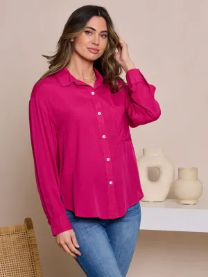 WOMEN'S LONG SLEEVE V-NECK BUTTON UP HIGH-LOW BLOUSE TOP