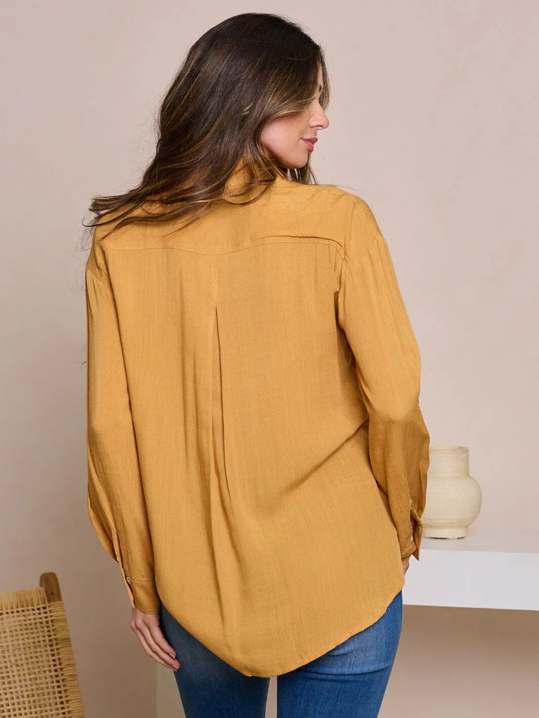 WOMEN'S LONG SLEEVE V-NECK BUTTON UP HIGH-LOW BLOUSE TOP