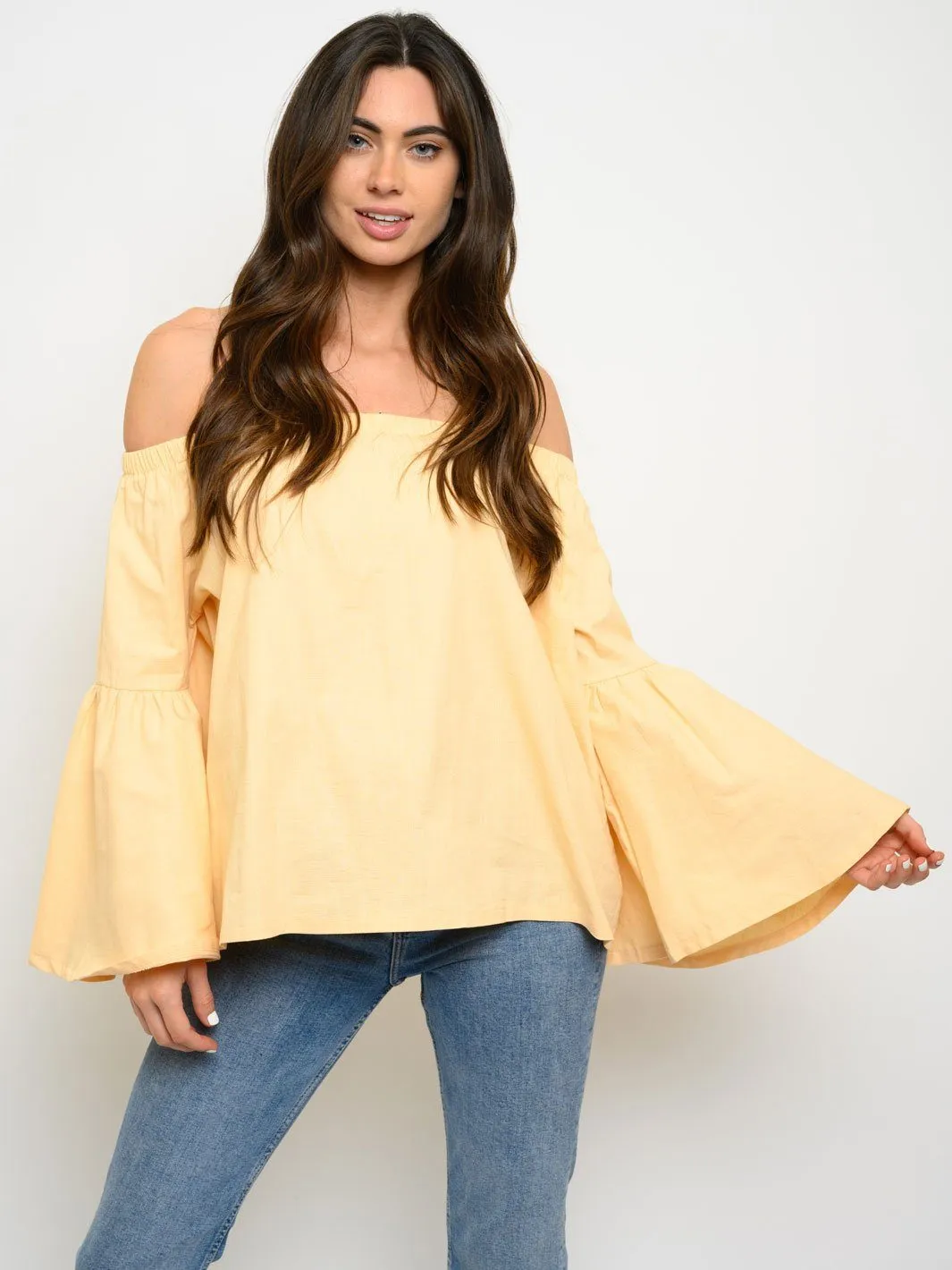 WOMEN'S OFF SHOULDER BELL SLEEVE TOP