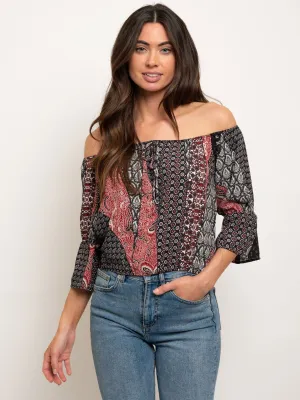 WOMEN'S OFF SHOULDER MULTI PRINT TOP