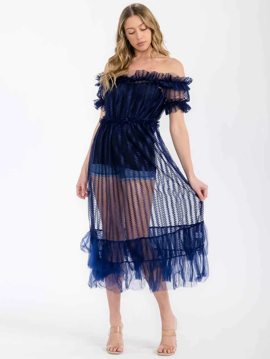 WOMEN'S OFF SHOULDER RUFFLE DETAILED TOP