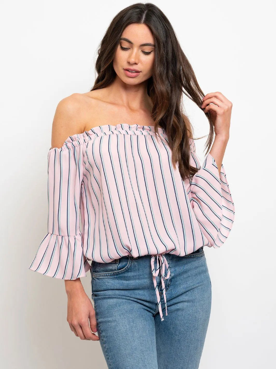 WOMEN'S OFF SHOULDER STRIPES TOP