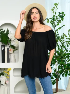 WOMEN'S OFF SHOULDER TRIM DETAIL TUNIC TOP