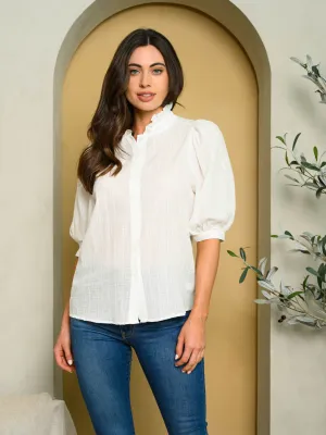 WOMEN'S SHORT PUFF SLEEVE BUTTON UP TOP