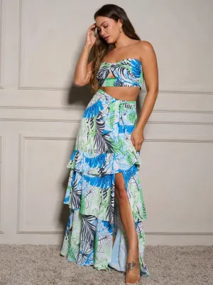 WOMEN'S SLEEVELESS CROP TOP & RUFFLE SKIRT FLORAL 2PC. SET