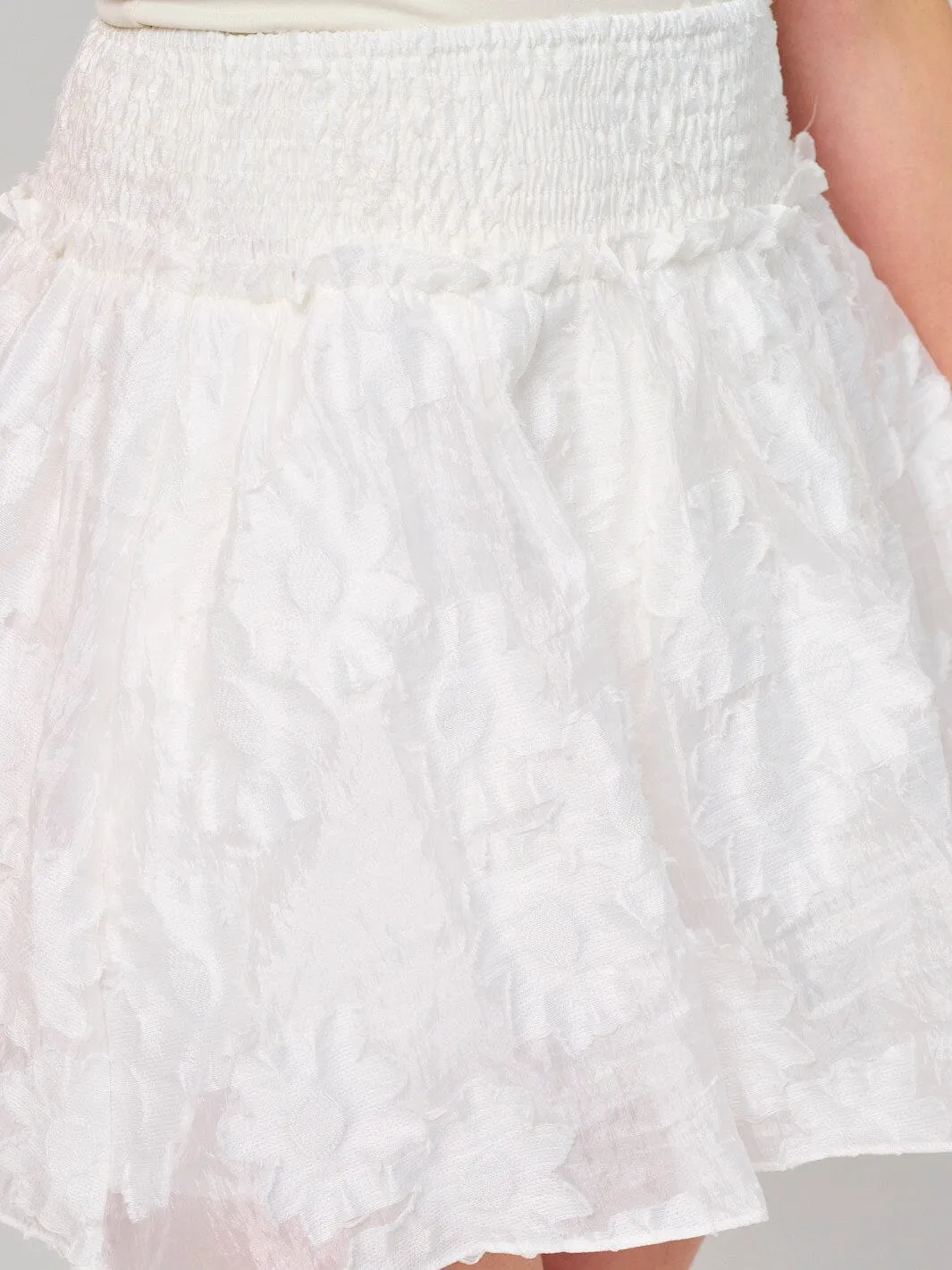 WOMEN'S SMOCK WAIST RUFFLE JACQUARD MINI SKIRT
