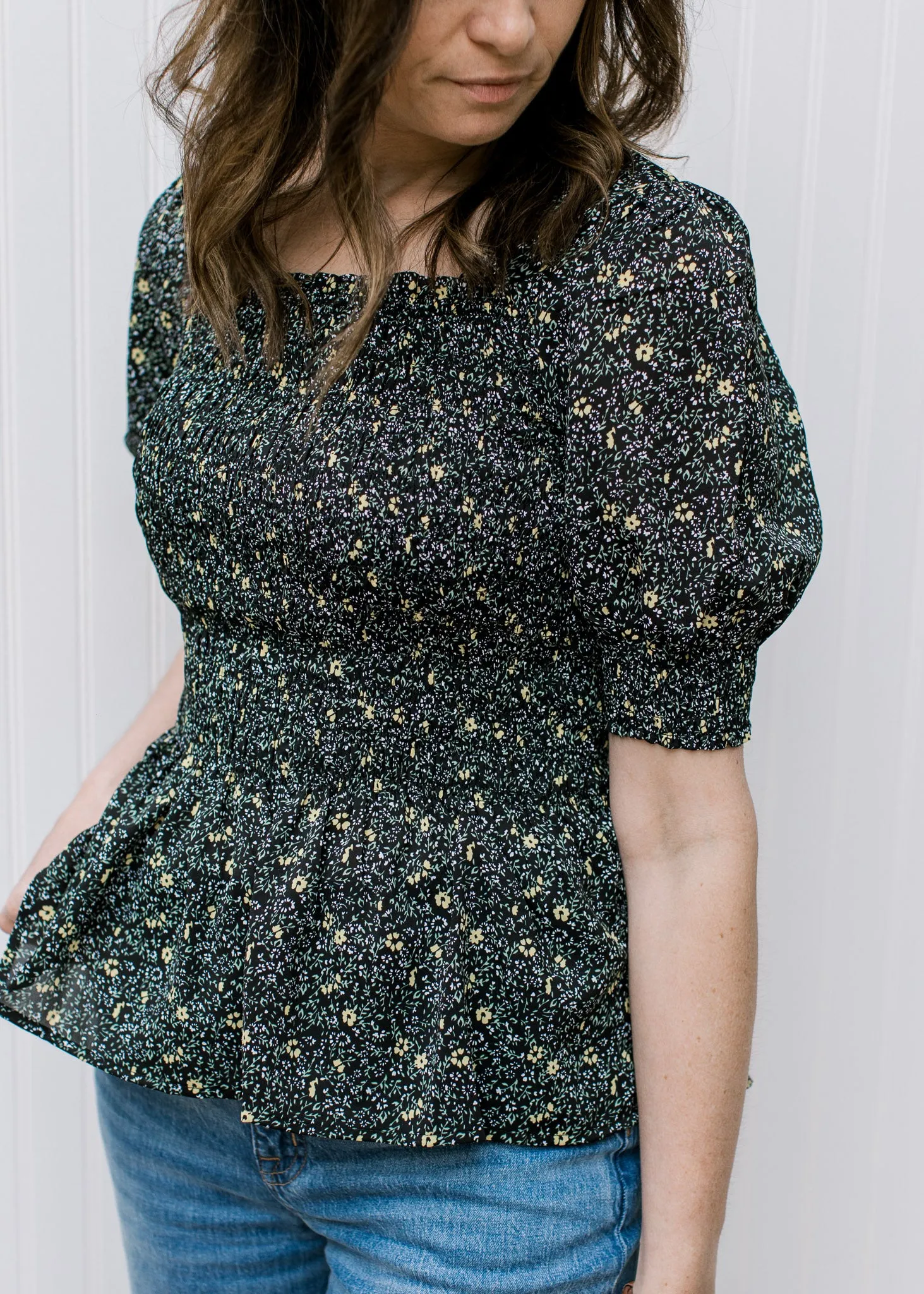 X Black Ditsy Floral Top