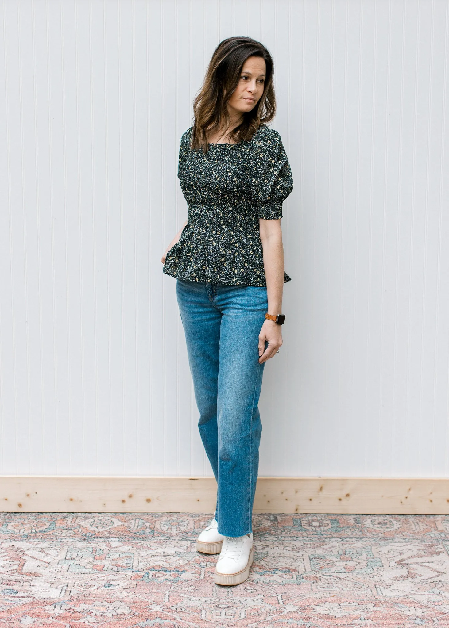 X Black Ditsy Floral Top