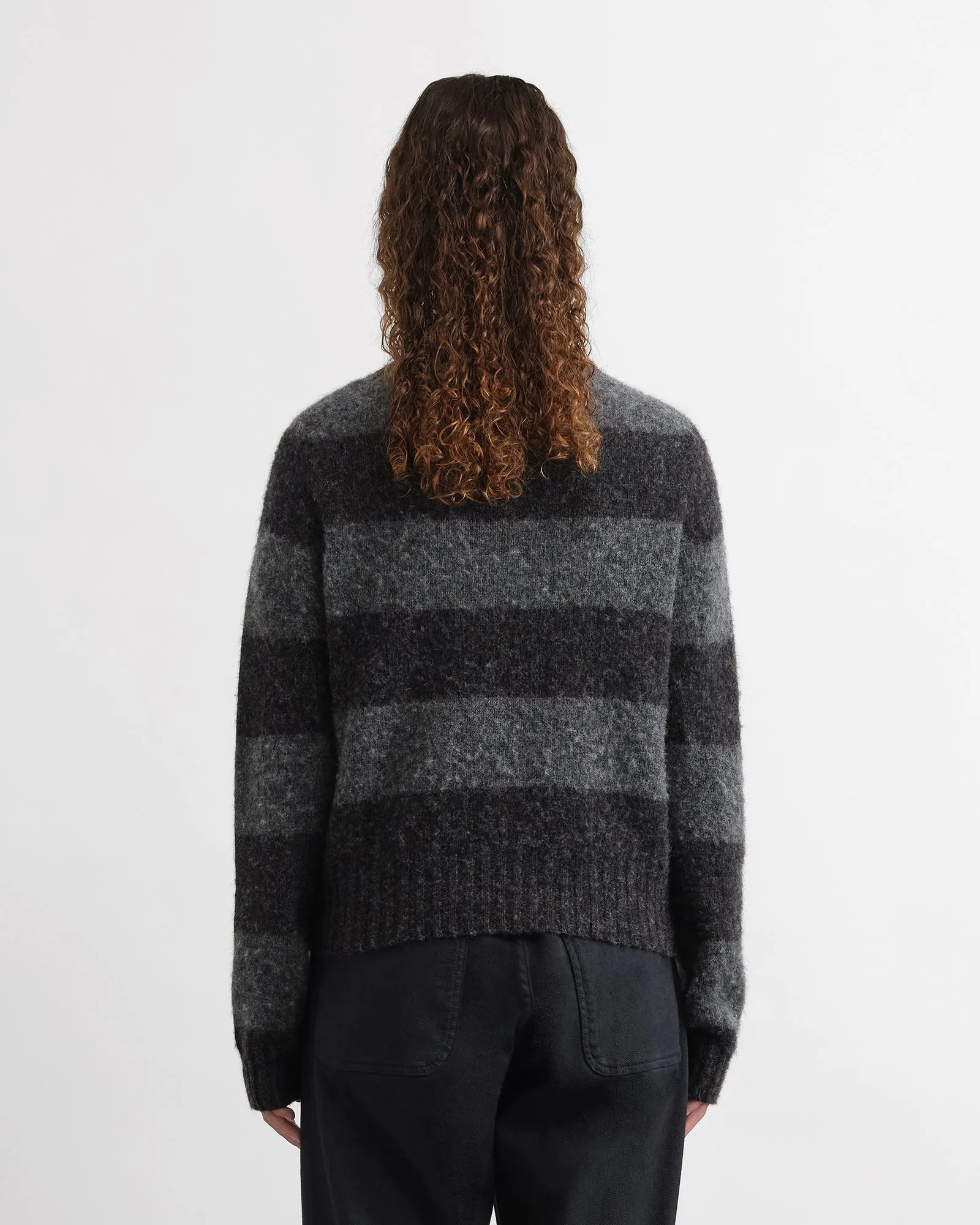 YMC Jets Stripe Crew Knit Grey Stripe