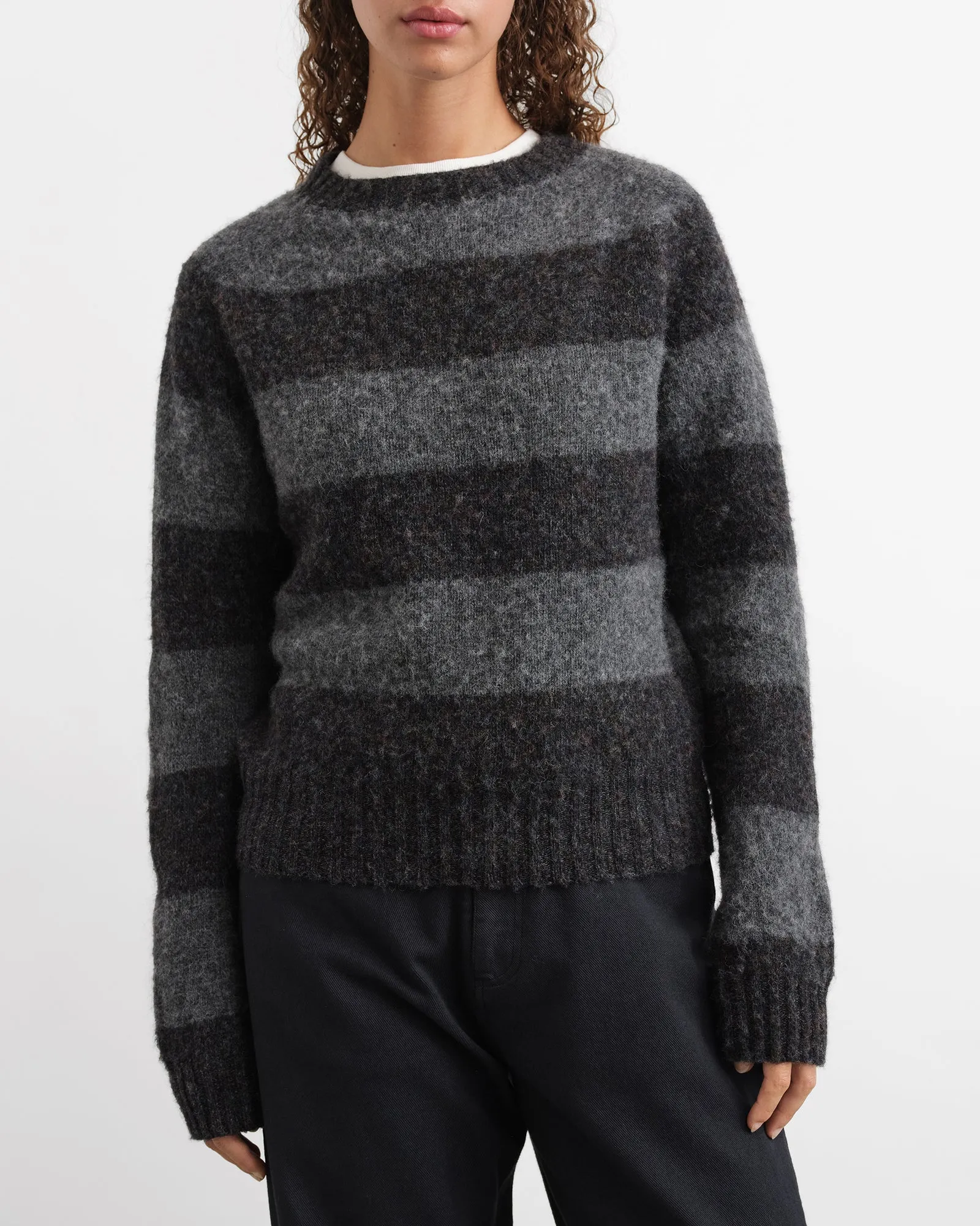YMC Jets Stripe Crew Knit Grey Stripe
