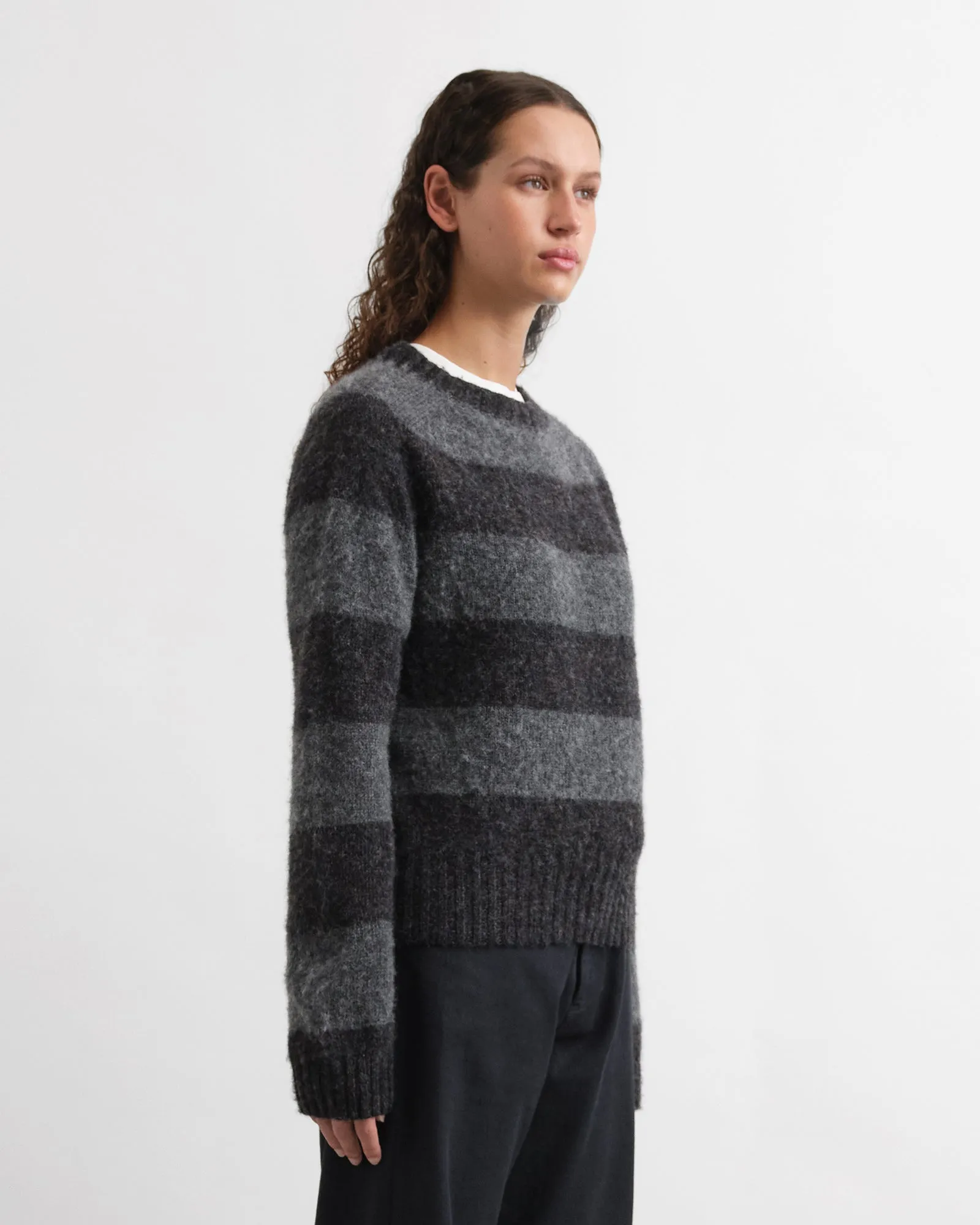 YMC Jets Stripe Crew Knit Grey Stripe