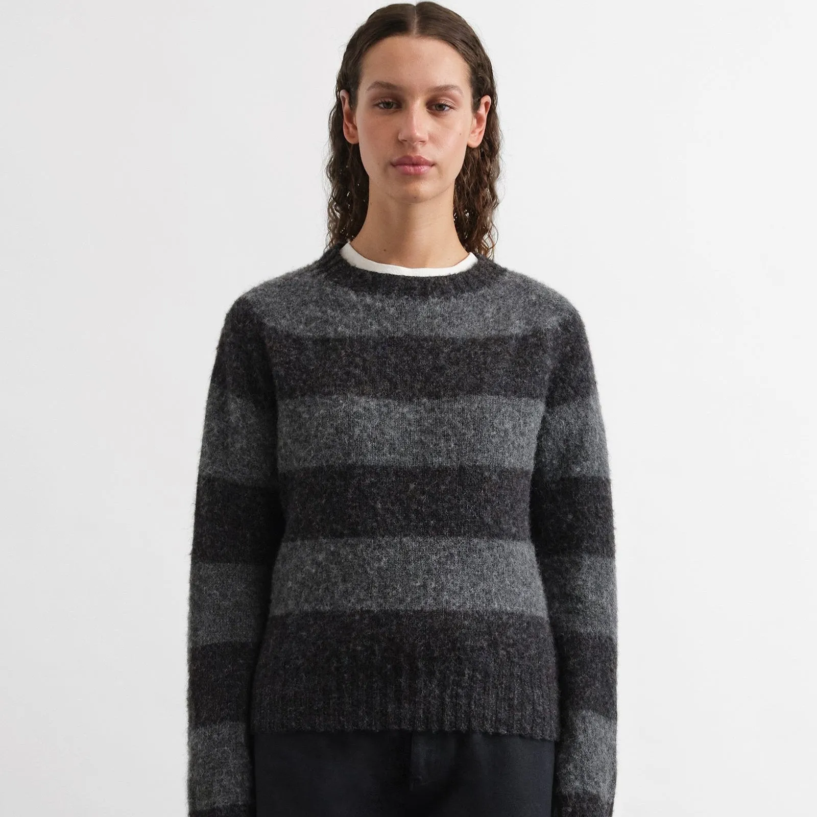 YMC Jets Stripe Crew Knit Grey Stripe