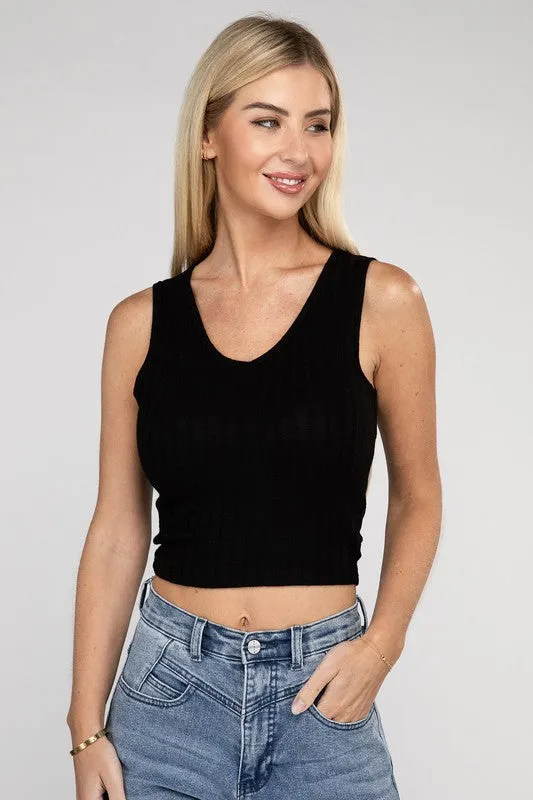 Zenana Ribbed Cropped Top