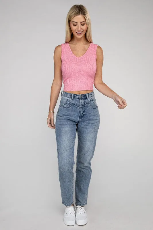 Zenana Ribbed Cropped Top