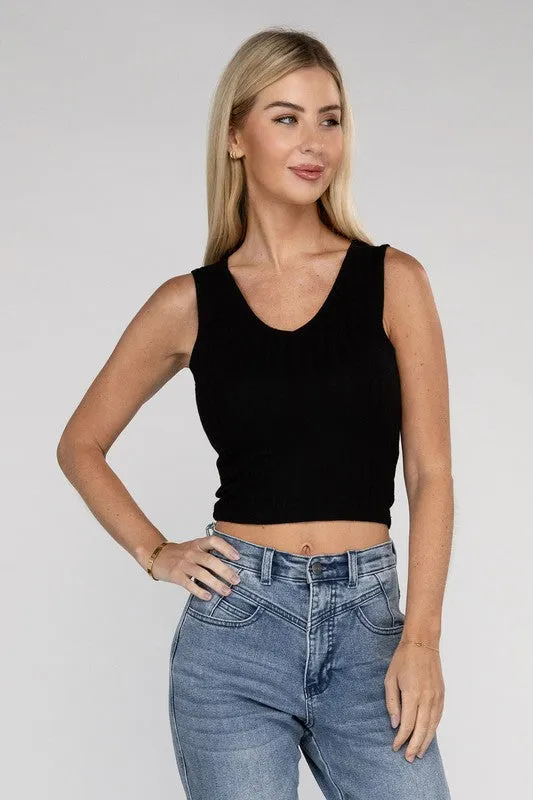 Zenana Ribbed Cropped Top