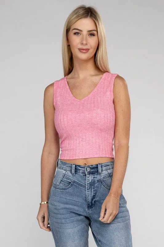 Zenana Ribbed Cropped Top