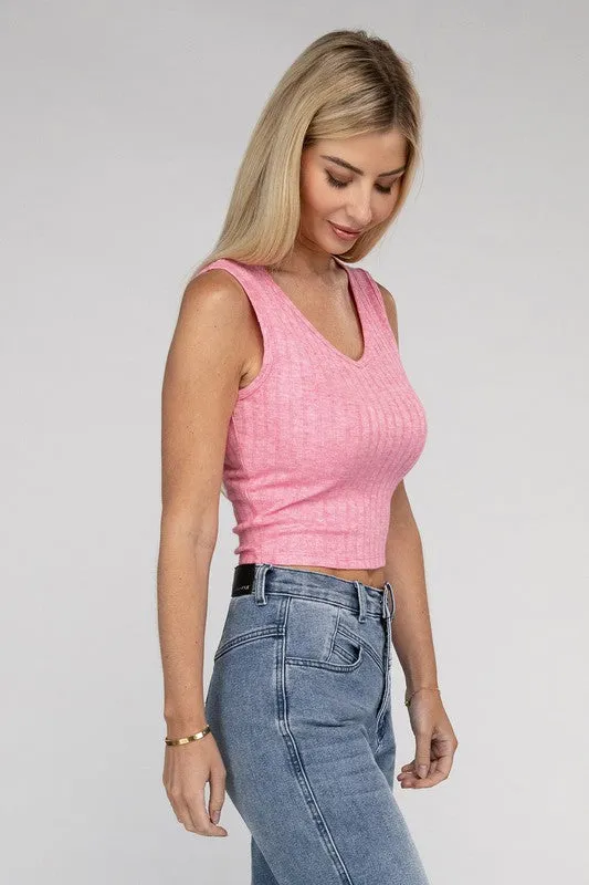 Zenana Ribbed Cropped Top