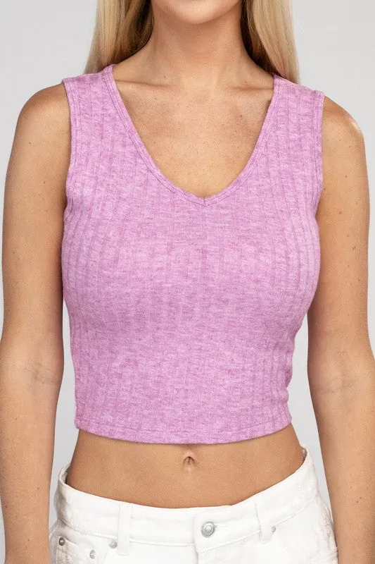 Zenana Ribbed Cropped Top