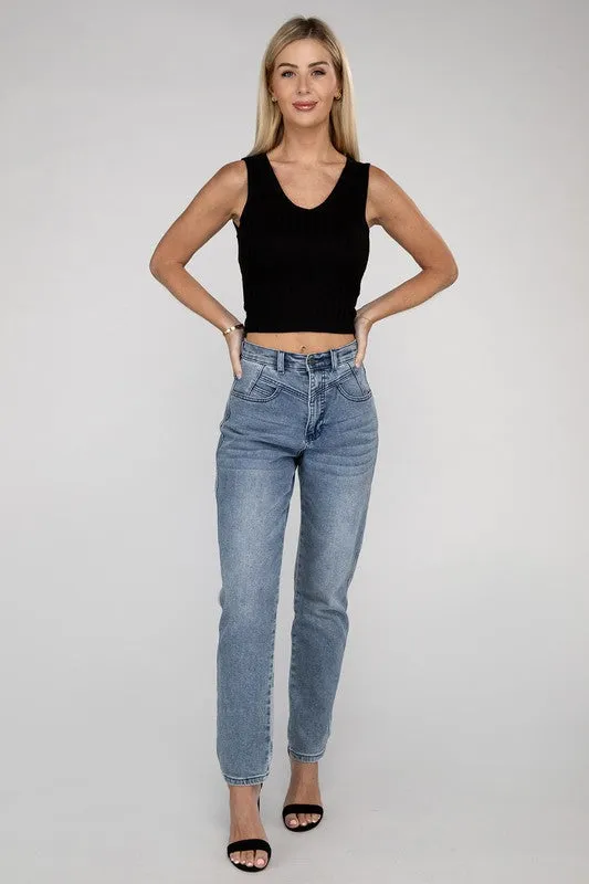 Zenana Ribbed Cropped Top