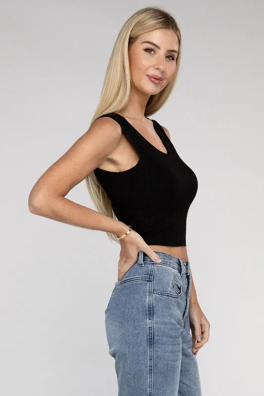 Zenana Ribbed Cropped Top